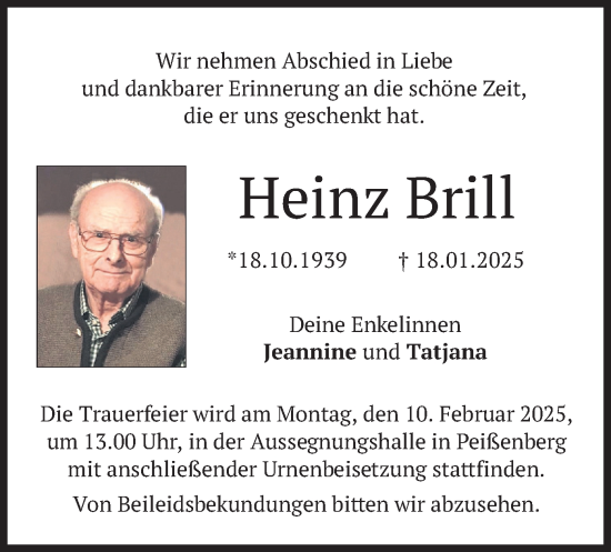 Traueranzeige von Heinz Brill von merkurtz