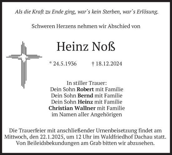 Traueranzeige von Heinz Noß von merkurtz