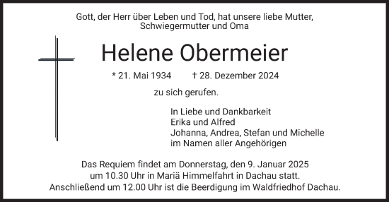 Traueranzeige von Helene Obermeier von merkurtz