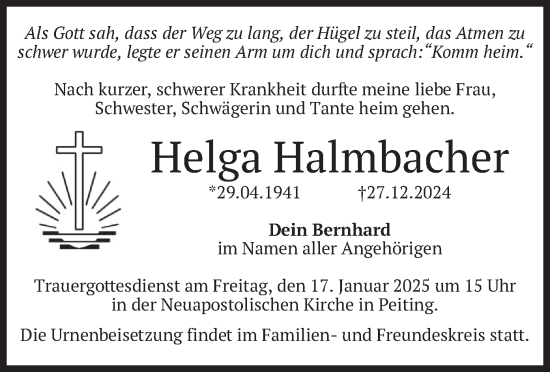 Traueranzeige von Helga Halmbacher von merkurtz