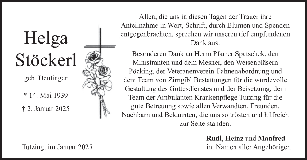 Traueranzeige für Helga Stöckerl vom 25.01.2025 aus merkurtz