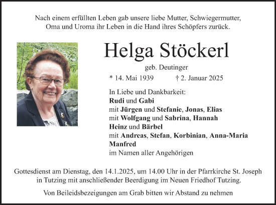 Traueranzeige von Helga Stöckerl von merkurtz