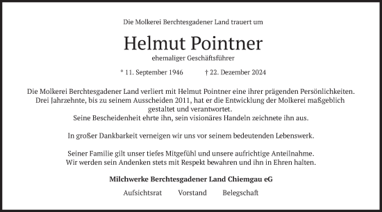 Traueranzeige von Helmut Pointner von merkurtz