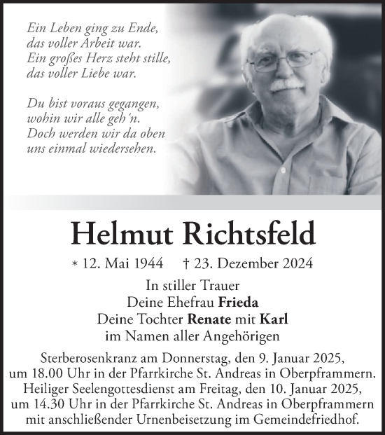 Traueranzeige von Helmut Richtsfeld von merkurtz