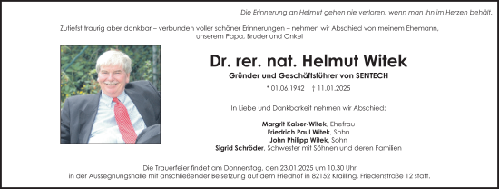 Traueranzeige von Helmut Witek von merkurtz