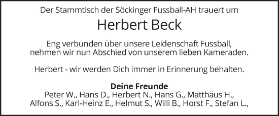 Traueranzeige von Herbert Beck von merkurtz
