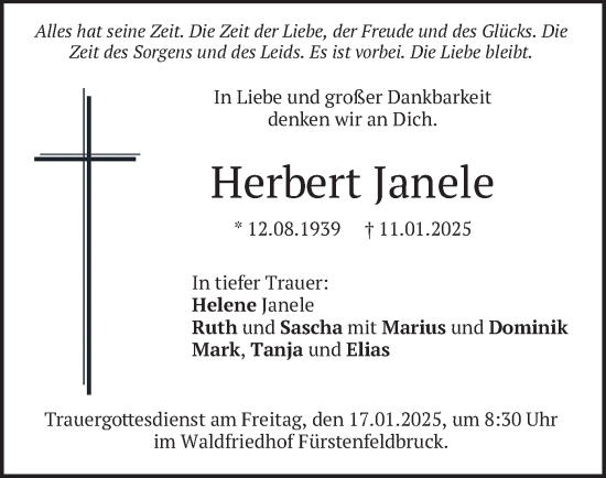 Traueranzeige von Herbert Janele von merkurtz
