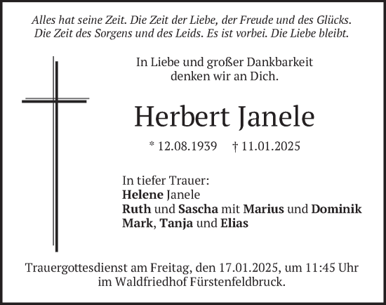 Traueranzeige von Herbert Janele von merkurtz