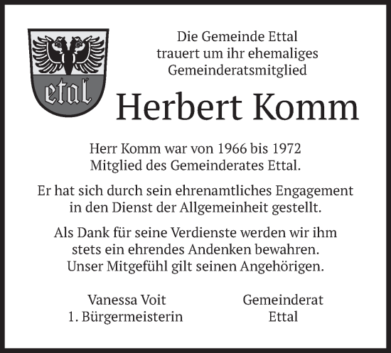 Traueranzeige von Herbert Komm von merkurtz