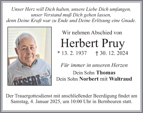 Traueranzeige von Herbert Pruy von merkurtz