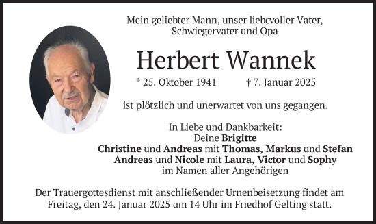 Traueranzeige von Herbert Wannek von merkurtz