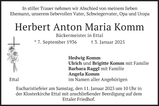 Traueranzeige von Herbert Anton Maria Komm von merkurtz
