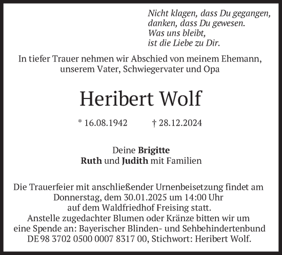 Traueranzeige von Heribert Wolf von merkurtz