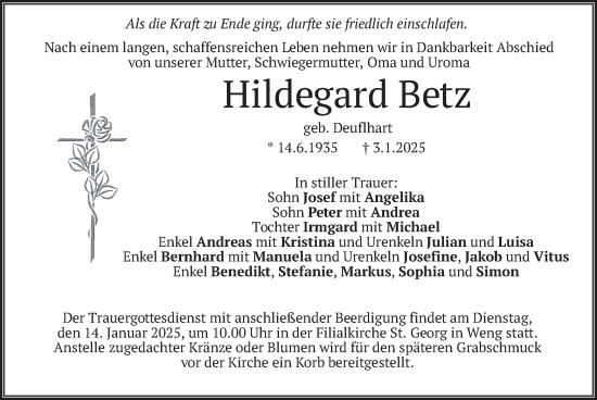 Traueranzeige von Hildegard Betz von merkurtz