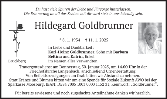 Traueranzeige von Hildegard Goldbrunner von merkurtz