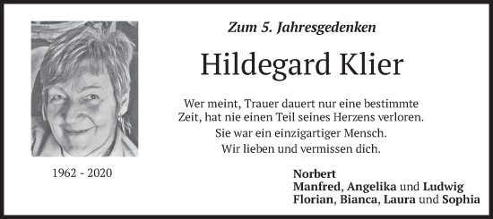 Traueranzeige von Hildegard Klier von merkurtz