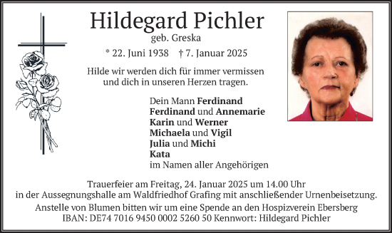 Traueranzeige von Hildegard Pichler von merkurtz