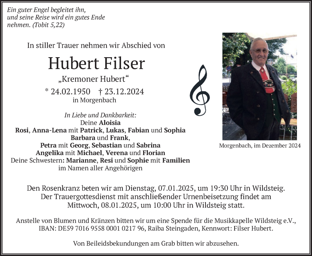  Traueranzeige für Hubert Filser vom 04.01.2025 aus merkurtz