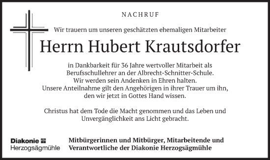 Traueranzeige von Hubert Krautsdorfer von merkurtz