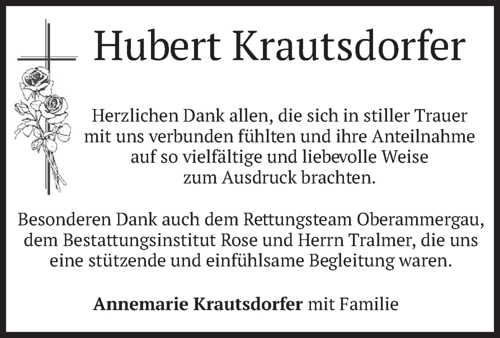  Traueranzeige für Hubert Krautsdorfer vom 17.01.2025 aus merkurtz
