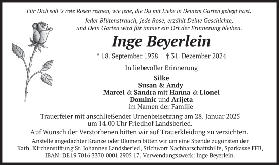 Traueranzeige von Inge Beyerlein von merkurtz