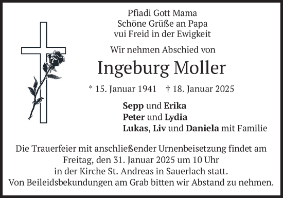 Traueranzeige von Ingeburg Moller von merkurtz