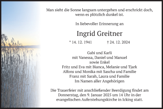 Traueranzeige von Ingrid Greitner von merkurtz