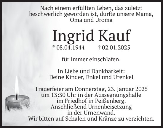 Traueranzeige von Ingrid Kauf von merkurtz
