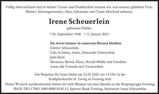 Traueranzeige von Irene Scheuerlein von merkurtz