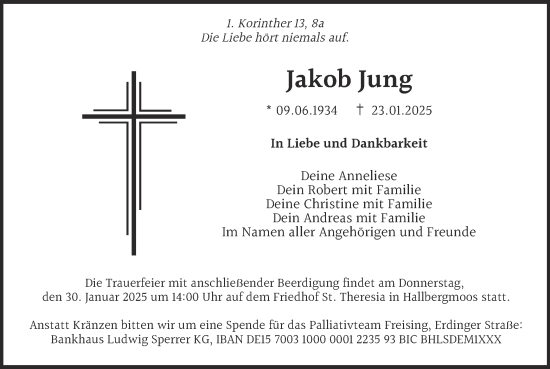 Traueranzeige von Jakob Jung von merkurtz