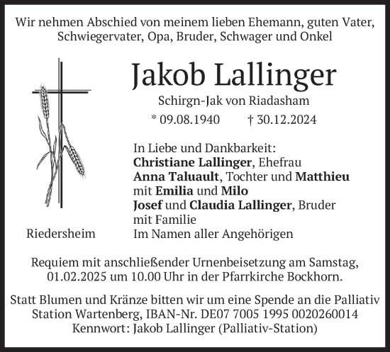 Traueranzeige von Jakob Lallinger von merkurtz