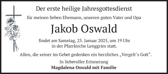Traueranzeige von Jakob Oswald von merkurtz
