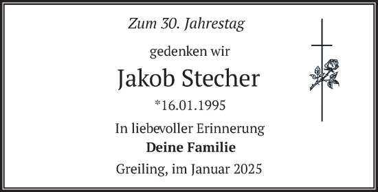 Traueranzeige von Jakob Stecher von merkurtz