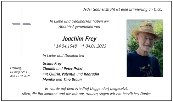Traueranzeige von Joachim Frey von merkurtz