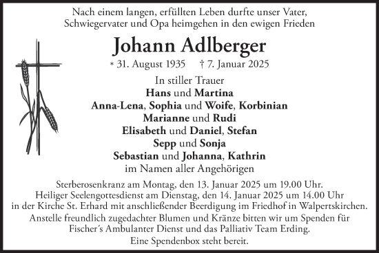 Traueranzeige von Johann Adlberger von merkurtz