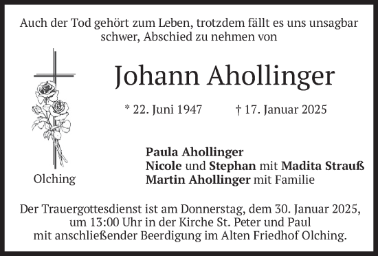 Traueranzeige von Johann Ahollinger von merkurtz