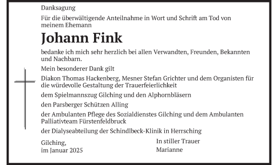 Traueranzeige von Johann Fink von merkurtz