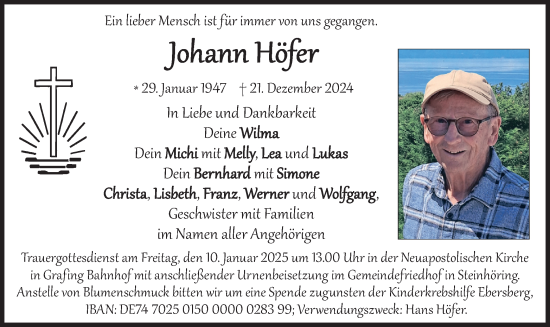 Traueranzeige von Johann Höfer von merkurtz