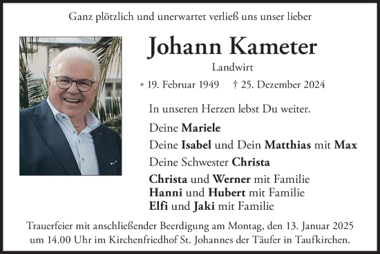 Traueranzeige von Johann Kameter von merkurtz