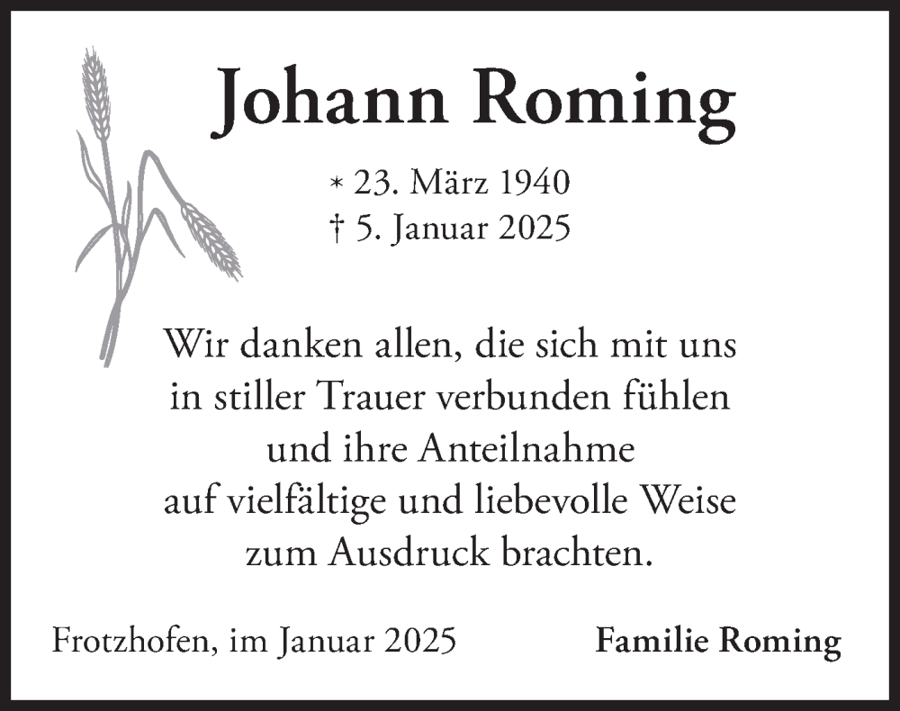  Traueranzeige für Johann Roming vom 25.01.2025 aus merkurtz