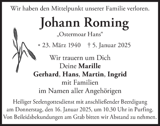 Traueranzeige von Johann Roming von merkurtz