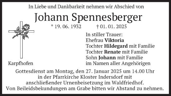 Traueranzeige von Johann Spennesberger von merkurtz