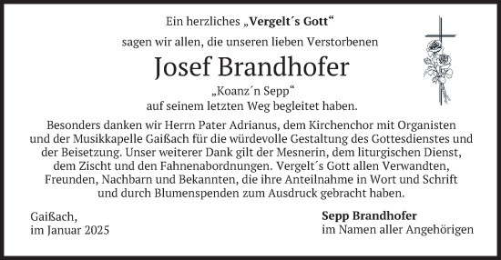 Traueranzeige von Josef Brandhofer von merkurtz