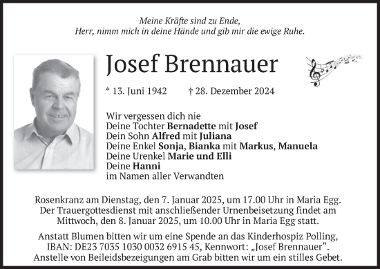Traueranzeige von Josef Brennauer von merkurtz