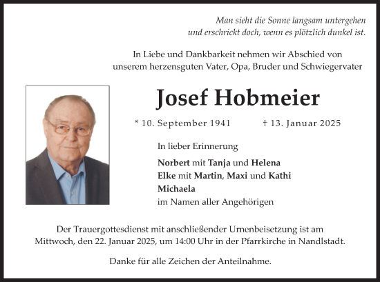 Traueranzeige von Josef Hobmeier von merkurtz