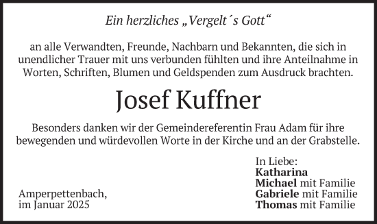 Traueranzeige von Josef Kuffner von merkurtz