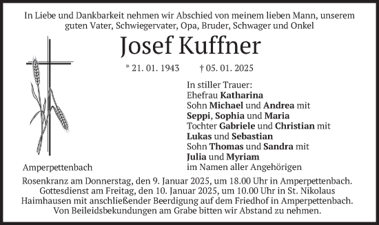 Traueranzeige von Josef Kuffner von merkurtz