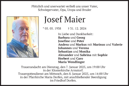 Traueranzeige von Josef Maier von merkurtz