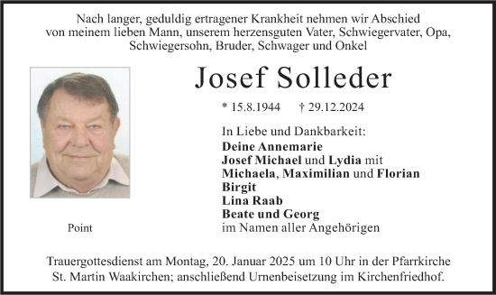 Traueranzeige von Josef Solleder von merkurtz