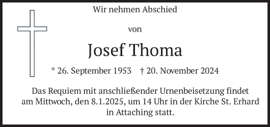 Traueranzeige von Josef Thoma von merkurtz